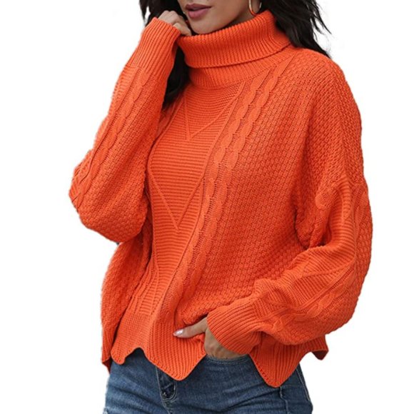 Sweaters - NWT Cable Knit Turtleneck Asymmetric Hem Sweater